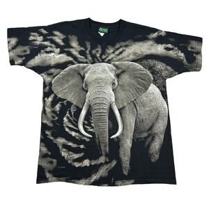 Vintage Radical Nature Shirt Mens XL Elephant All Over Print 90s USA Tie Dye 3d